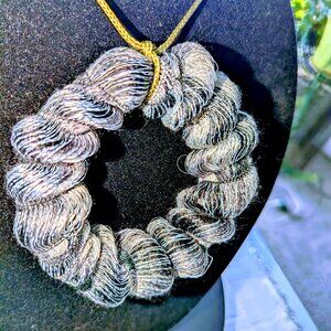 New fabric round pendant necklace on a cloth ribbon with chain